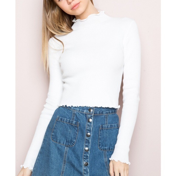 white ruffle turtleneck